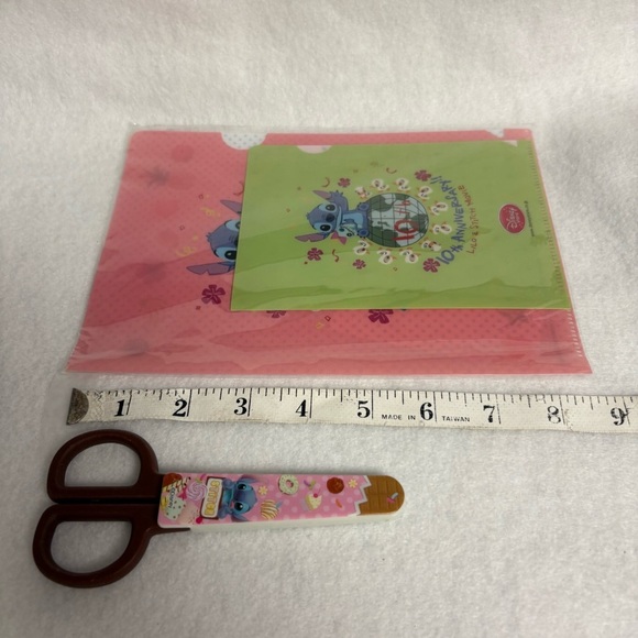 Set of 3 STITCH Scissors File Folders Green Pink Foil Roll Disney Japan - Picture 2 of 11